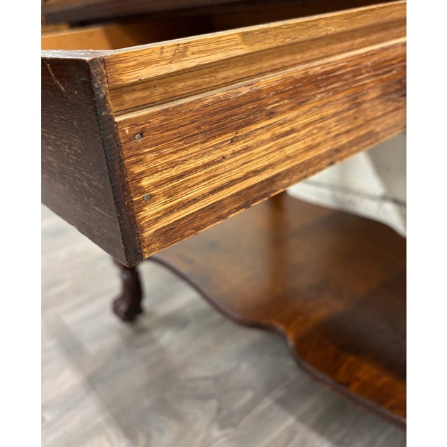 Antique Jacobean Revival Quarter Sawn Tiger Oak Library Sofa Table For Sale - Image 11 of 15