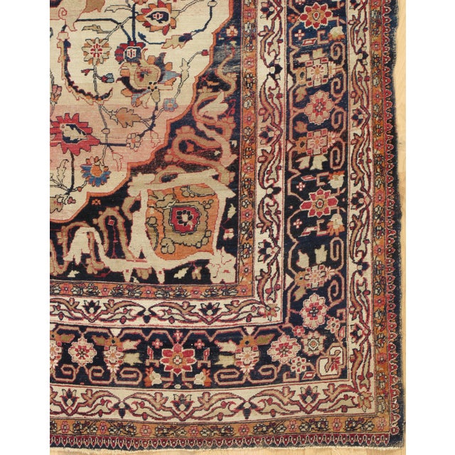 Antique Persian Lavar Kerman Oriental Carpet, Handmade, White, Navy, Jewel Tone For Sale - Image 12 of 12