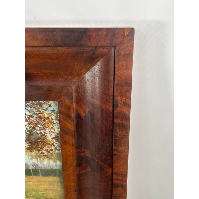 Brown Antique Empire Flame Mahogany Ogee Mirror With Reverse Painted Panel For Sale - Image 8 of 9