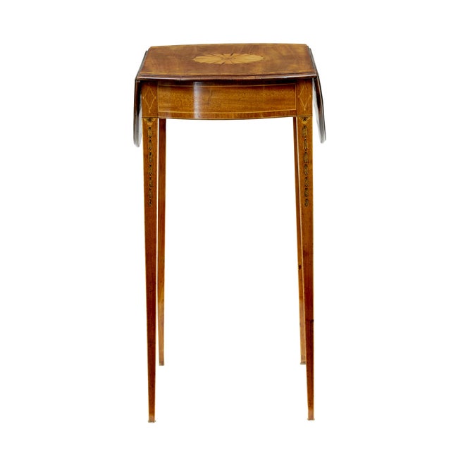 18th century Sheraton period inlaid drop leaf sewing table circa 1790. We are very pleased to offer this English Sheraton...