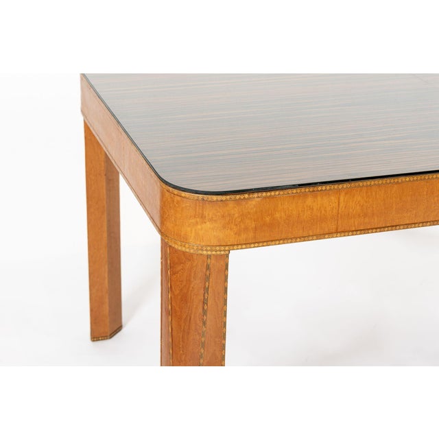 1940s Antique Art Deco Macassar Ebony Wood Dining Table With Glass Top, 1940s For Sale - Image 5 of 15