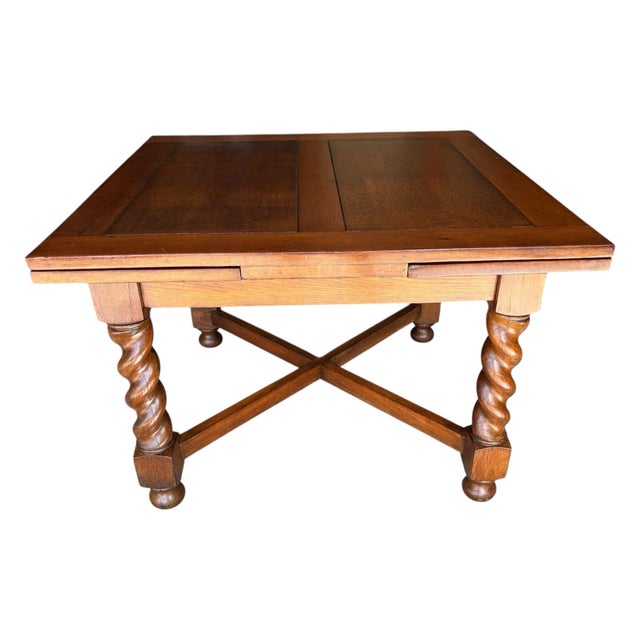 Gorgeous, sturdy, solid oak, barley twist table that has been handed down as a worthy generational family heirloom. The...