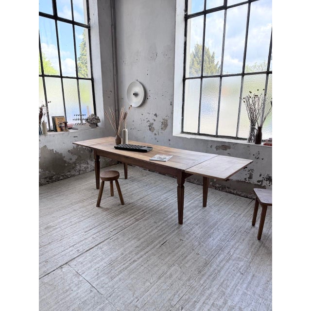 Wood Oak Farmhouse Table with Extensions, 1950s For Sale - Image 7 of 18