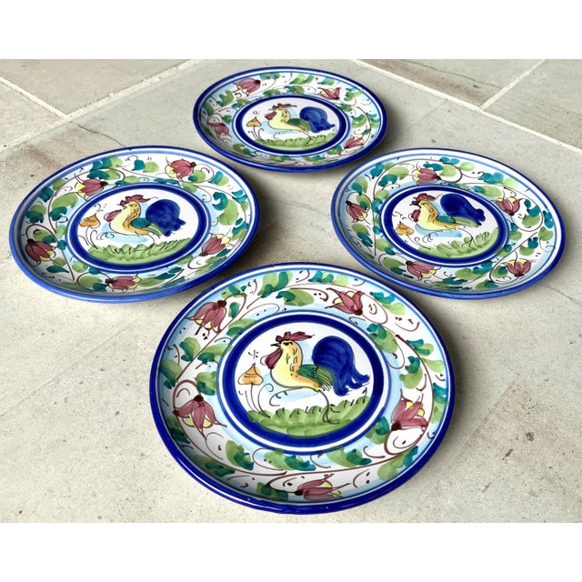 Circa 1999 Vietri “Galletto” Collection Hand Painted Ceramic Dessert Plates, Italy – Set of 4 For Sale - Image 9 of 18