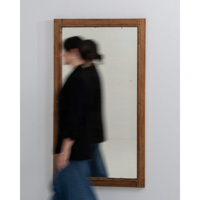 French Provincial 1900-1909 France Weathered Honey Oak Oak Wall Mirror For Sale - Image 3 of 8