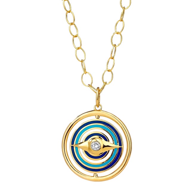 Syna Yellow Gold Reversible Evil Eye Enamel Pendant with Diamonds For Sale