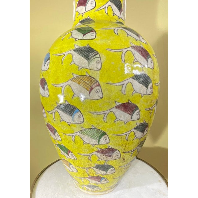 Large Persian Vintage Hand Painted Ceramic Fish Vase For Sale - Image 12 of 13