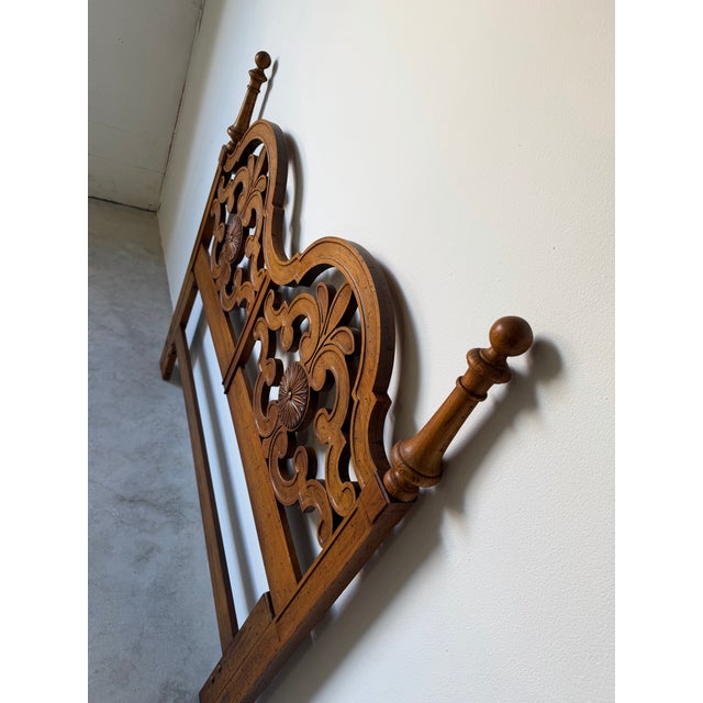 Vintage Thomasville Spanish Mediterranean Carved Wood Queen Headboard For Sale - Image 10 of 12