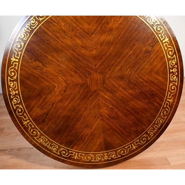 19th English Regency Rosewood Center Accent Table Brass Inlaid Top 2 Drawers For Sale - Image 14 of 16
