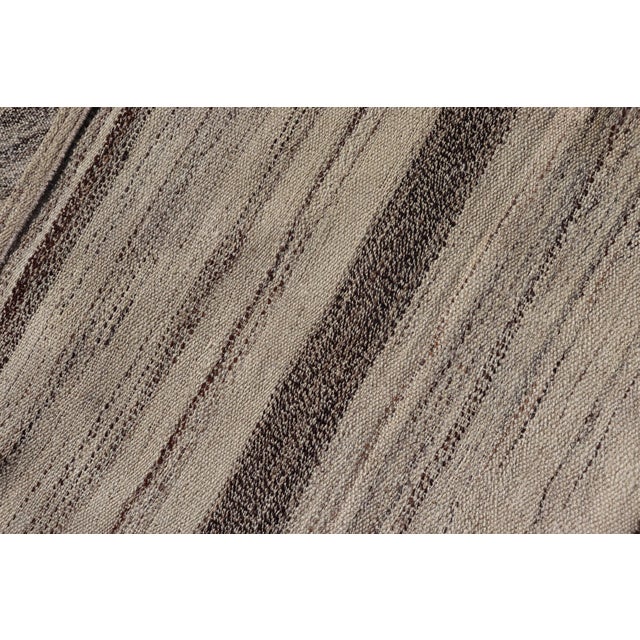 Stripe Design Turkish Vintage Kilim Rug in Shades of Ivory, Beige, and Brown For Sale - Image 10 of 10