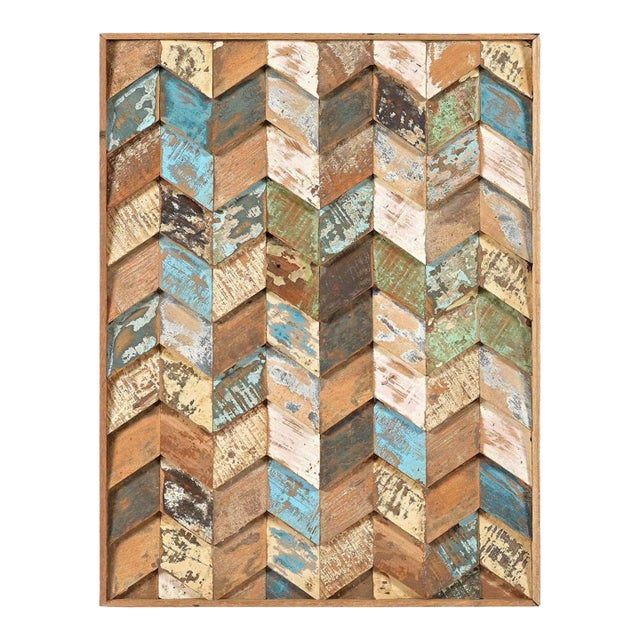 Reclaimed Wood Wall Art Mosaic | Chevron Wood Panel for Modern Farmhouse Decor | Colorful Rustic Coastal Hanging | Housewarming Gift For Sale