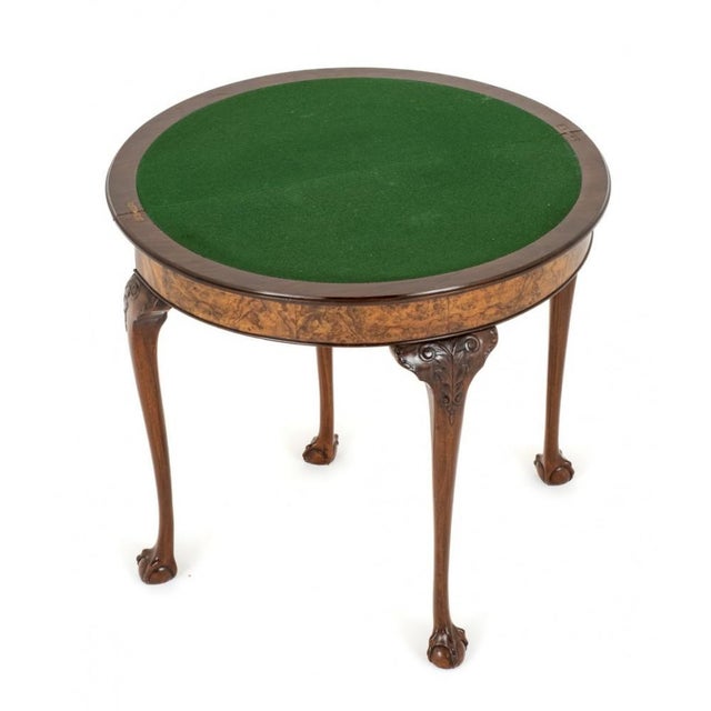 Green Queen Anne Demi Lune Card Table in Walnut, 1920s For Sale - Image 8 of 9