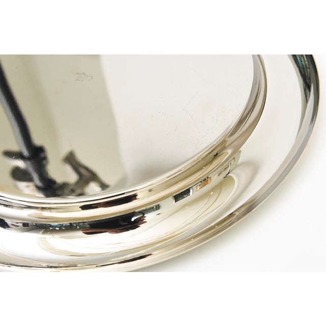 Silver Italian Vintage Nickel Silver and Brown Enamel Round Tray Restored For Sale - Image 8 of 9