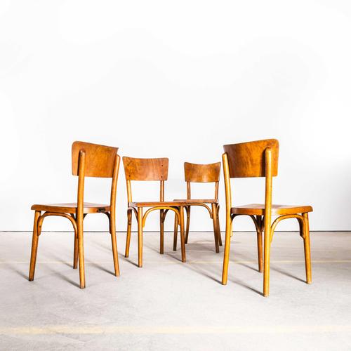 1940s Large Honey Shield Back with Flat Curved-Edged Seat Dining Chairs from Ton, 1940s, Set of 4 For Sale - Image 5 of 11