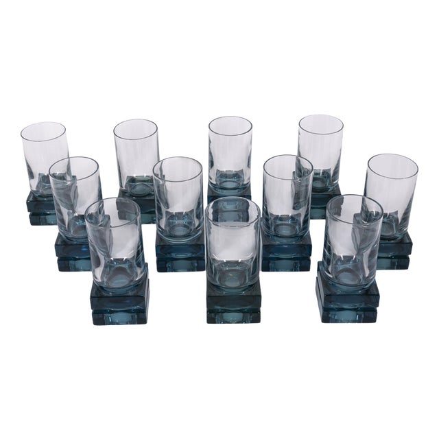Vintage Italian Blue Crystal Glasses, 1970s, Set of 11 For Sale