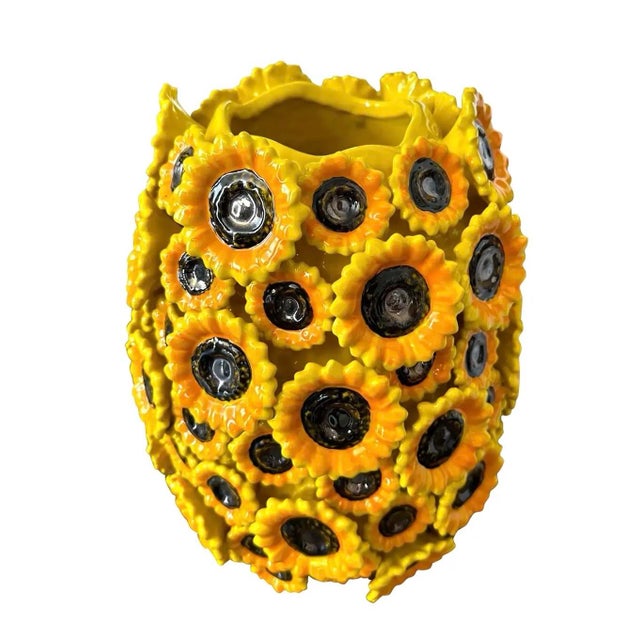 Vintage Majolica Sunflower-Adorned Ceramic Vase For Sale - Image 4 of 12