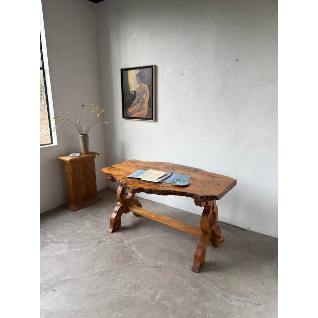 Folk Art Handcrafted Elm Table, 1950s For Sale - Image 3 of 18