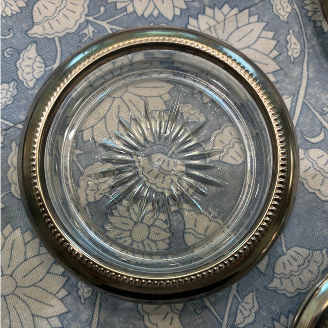 Vintage 1960s Leonard Silver Manufacturing Silver Plate & Crystal Coasters Made in Italy - Set of 12 For Sale In Little Rock - Image 6 of 11