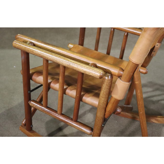 Wood Mid 20th Century Folding Leather Strap Rocking Chair For Sale - Image 7 of 12