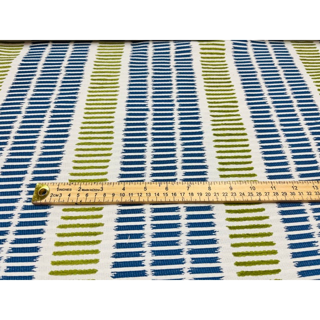 Thibaut Remnant Thibaut Topsail Stripe Indoor Outdoor Fabric in Royal and Green Apple For Sale - Image 4 of 4