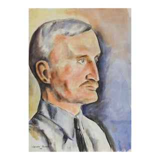 Vintage 1934 Modernist Watercolor Portrait Painting of Man For Sale