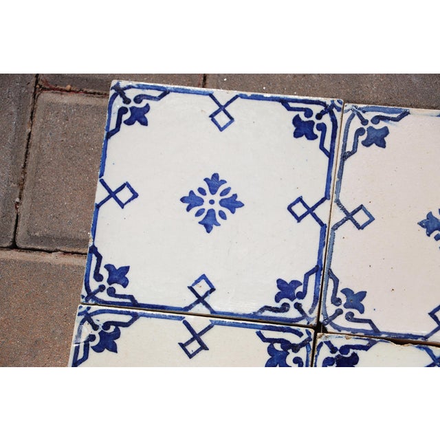 Antique 1920s Portuguese Art Deco Tiles Cobalt Blue Floral Crosses Set of 16 For Sale - Image 6 of 14