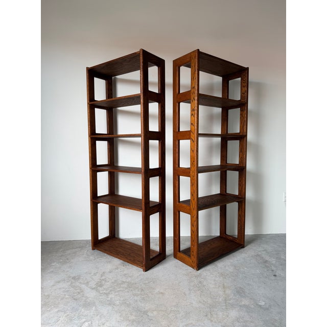 Brown 1970s Mid-Century Lou Hodges Style Solid Oak Six-Tier Bookcases – A Pair For Sale - Image 8 of 15