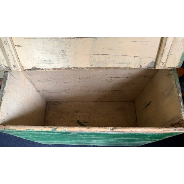 Green American Wooden Hinged Top Wood Box Use as a Storage Cabinet - Original Green Paint For Sale - Image 8 of 9