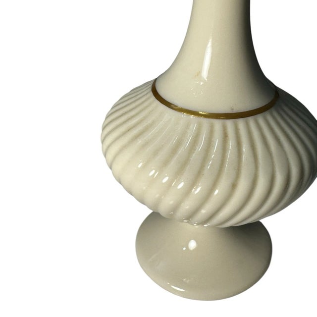 Mid 20th Century Lenox Bud Vase Ivory Gold Trim Usa Made 7" Ribbed Swirled Vintage For Sale - Image 5 of 7