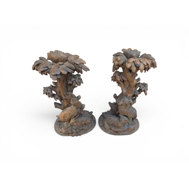 Antique Black Forest Carved Wooden Hunting Candlesticks, 1880, Set of 2 For Sale - Image 12 of 13