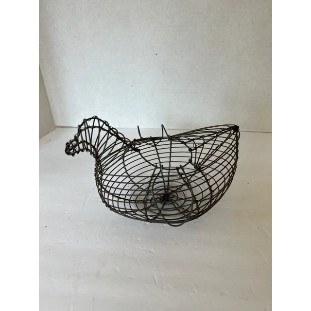 Farmhouse Vintage Wire Chicken Shaped Egg Basket For Sale - Image 3 of 5
