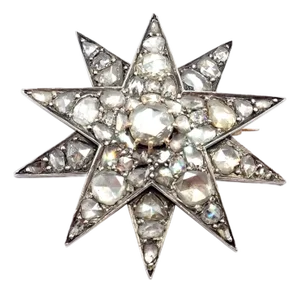 Antique Gold & Silver Georgian Rose Cut Diamond Star Pin Brooch 1800's