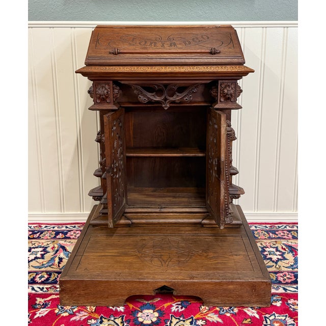 Brown Antique French Gothic Renaissance Prie Dieu Kneeler Bench 19thC For Sale - Image 8 of 17