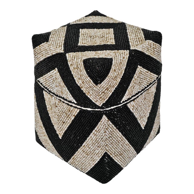 Beige & Black Beaded Bamboo Box Medium For Sale