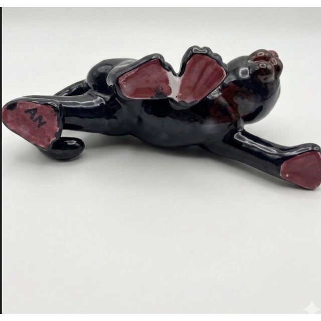 Hollywood Regency Style High-Gloss Ceramic Black Panther Sculpture - 1950s For Sale - Image 4 of 4