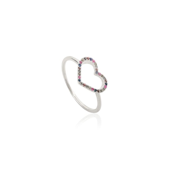 Modern Multi Sapphire Heart Shape Promise Ring Size 5 For Sale - Image 3 of 9