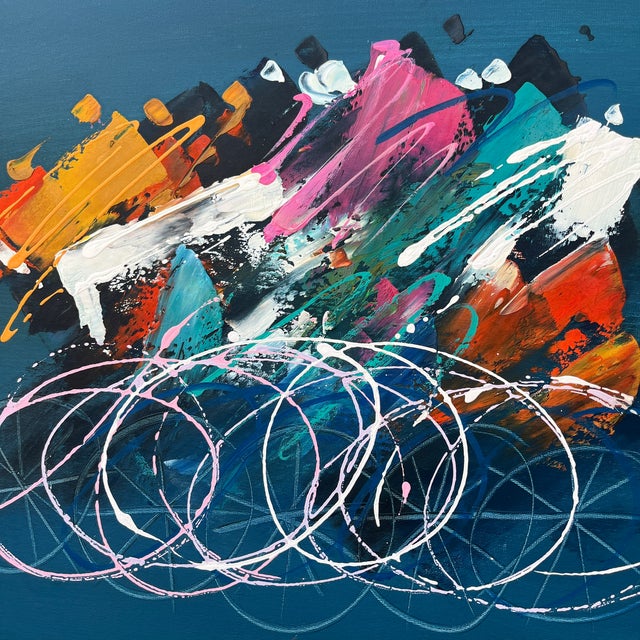 Post Modern Abstract Wall Art Painting Framed and Signed by the Artist. Circa 1980s For Sale - Image 10 of 17