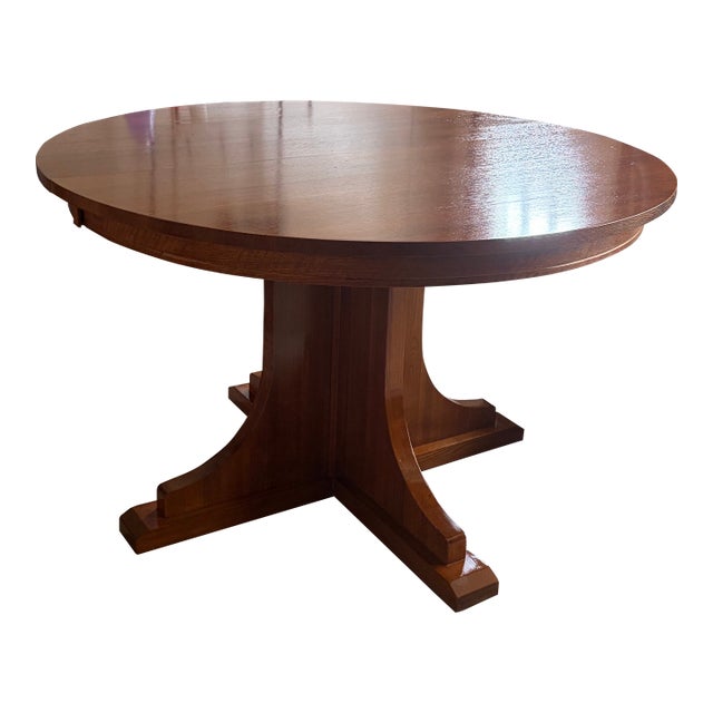 Round Oak Pedestal Dining Table For Sale