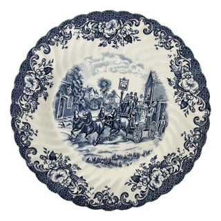 Johnson Brothers Coaching Scenes Equestrian Theme Blue White Plate Made in England For Sale