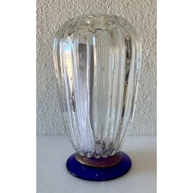Livio Seguso, Seguso Murano Italian Art Glass Cobalt Gold Aventurine Footed Vase Sculpture For Sale In Miami - Image 6 of 18