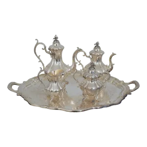 1970s Reed & Barton Winthrop Silver Plate Tea Set With Tray- 4 Pieces