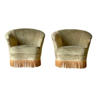 Pair of Italian Velvet Club Chairs For Sale