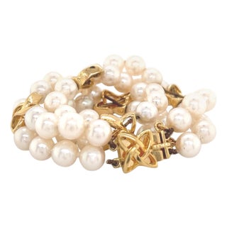1990s Mikimoto Estate Akoya Pearl Bracelet 18k Gold Certified For Sale