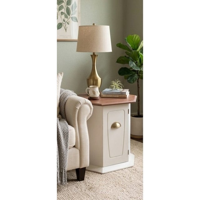 1960s Vintage Mersman Hexagonal End Table / Accent Cabinet – Refinished Cream & Natural Wood For Sale - Image 5 of 6