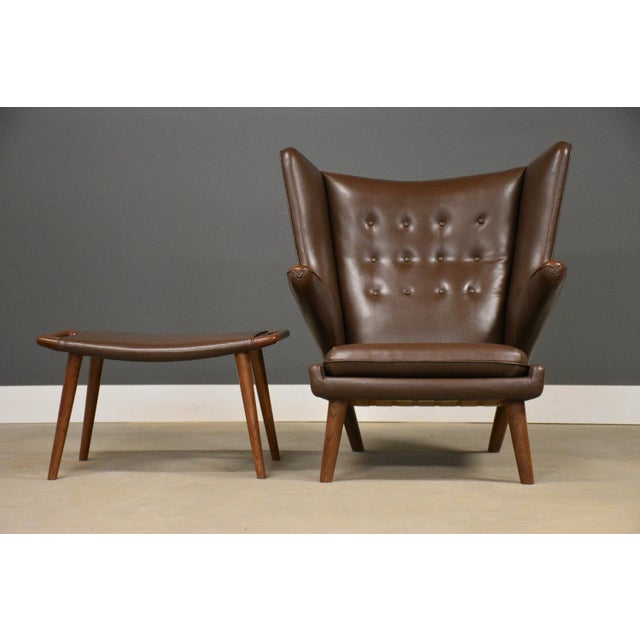 1960s Hans J. Wegner Original Papa Bear Chair and Ottoman For Sale - Image 5 of 11