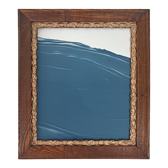 "Waves" Abstract Art in Antique Frame, Seascape Painting Transitional Wall Art by JTS For Sale