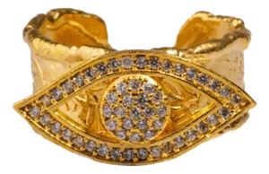 Diamond Evil Eye Design Gold Adjustable Statement Ring, Size 4