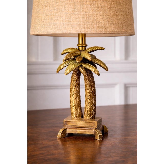 Late 20th Century Petite Tropical Palm Tree & Pineapple Table Lamps With Raffia Drum Shades – Palm Beach Coastal Regency Style, 16” H For Sale - Image 10 of 10