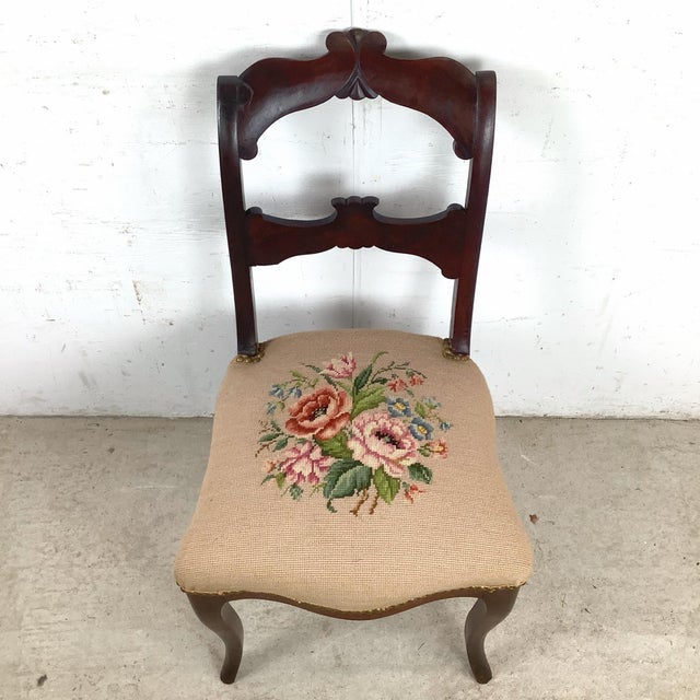 Vintage Chippendale Style Side Chair With Floral Needlepoint Seat For Sale - Image 4 of 12