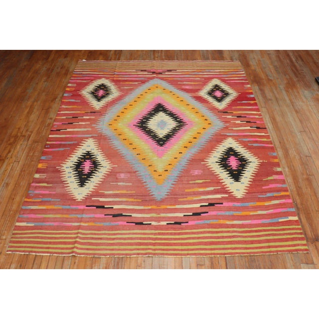 Textile Vintage Large Scale Turkish Room Kilim - 7'11" x 11'1" For Sale - Image 7 of 9